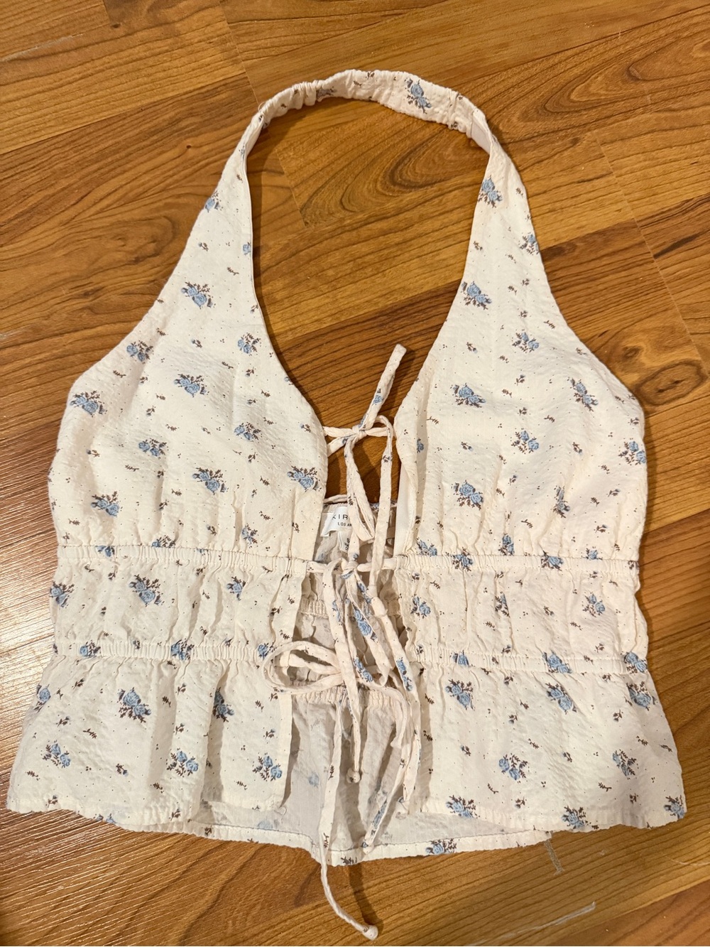 Cream Halter Camisole with Blue Floral Print